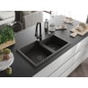 Mexen Tomas granitspüle 2-kammer mit Küchenarmatur Elia, schwarz/gold metallic - 6516-75-670101-70-B