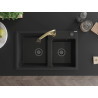 Mexen Tomas Granit-Spüle mit 2 Becken und Küchenarmatur Elia, schwarz - 6516-77-670101-50-B