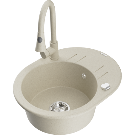 Mexen Kevin Granitspüle 1-Becken mit Abtropffläche und Küchenarmatur Elia, beige - 6517-69-670101-69