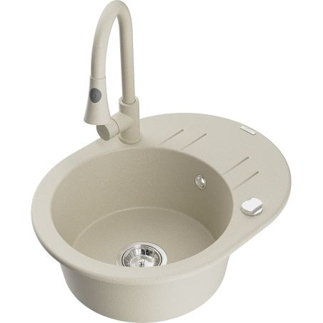 Mexen Kevin Granitspüle 1-beckig mit Abtropffläche und Küchenarmatur Elia, beige - 6517-69-670101-69