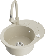 Mexen Kevin Granitspüle 1-Becken mit Abtropffläche und Küchenarmatur Elia, beige - 6517-69-670101-69