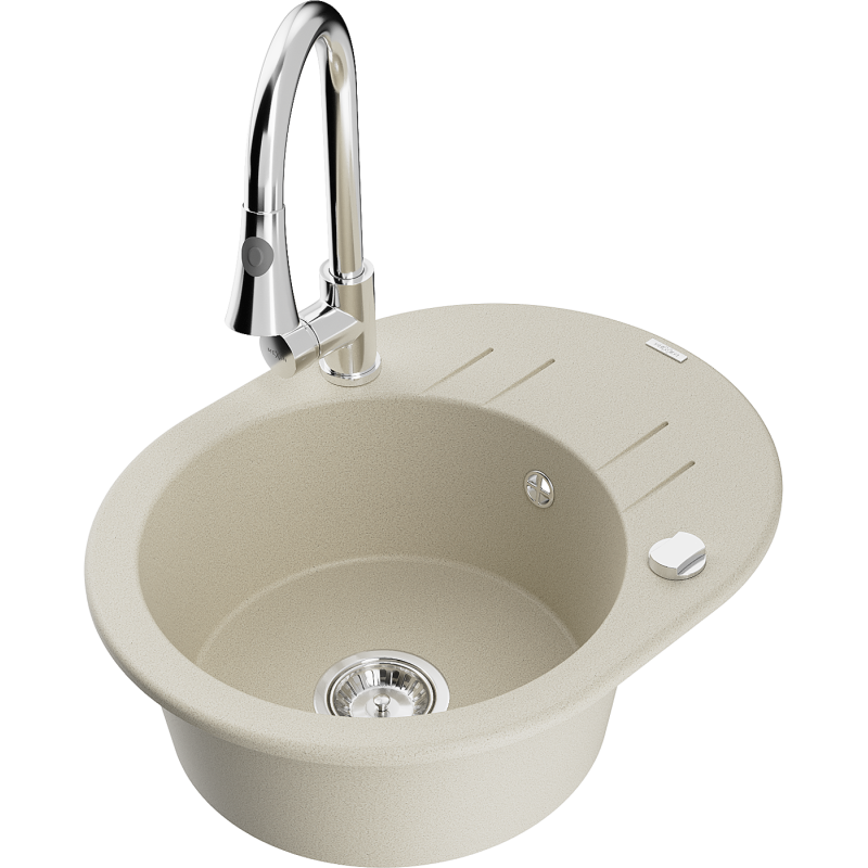 Mexen Kevin Granitspüle 1-Becken mit Abtropffläche und Küchenarmatur Elia, beige - 6517-69-670101-00