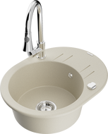 Mexen Kevin Granitspüle mit 1 Becken, Abtropffläche und Küchenarmatur Elia, beige - 6517-69-670101-00