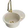 Mexen Kevin Granitspüle 1-beckig mit Abtropffläche und Küchenarmatur Elia, beige - 6517-69-670101-50