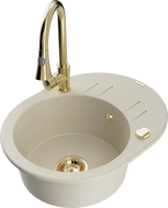 Mexen Kevin Granitspüle 1-beckig mit Abtropffläche und Küchenarmatur Elia, beige - 6517-69-670101-50