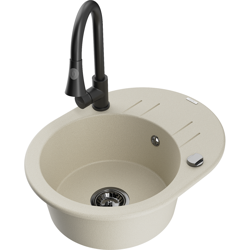 Mexen Kevin Granitspüle 1-Kammer mit Abtropffläche und Küchenarmatur Elia, beige - 6517-69-670101-70