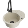 Mexen Kevin Granitspüle 1-Kammer mit Abtropffläche und Küchenarmatur Elia, beige - 6517-69-670101-70