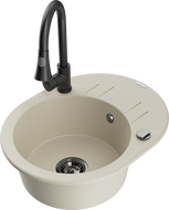 Mexen Kevin Granitspüle 1-Kammer mit Abtropffläche und Küchenarmatur Elia, beige - 6517-69-670101-70