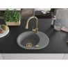 Mexen Kevin Granitspüle 1-Becken mit Abtropffläche und Küchenarmatur Elia, grau - 6517-71-670101-50