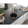 Mexen Kevin Granitspüle 1-Becken mit Ablage und Küchenarmatur Elia, schwarz/silber metallic - 6517-73-670101-50