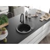 Mexen Kevin Granitspüle 1-beckig mit Abtropffläche und Küchenarmatur Elia, schwarz/silber metallic - 6517-73-670101-70
