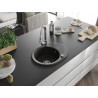 Mexen Kevin Granitspüle 1-beckig mit Abtropffläche und Küchenarmatur Elia, schwarz/gold metallic - 6517-75-670101-00