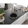 Mexen Kevin Granitspüle 1-Becken mit Abtropffläche und Küchenarmatur Elia, schwarz/gold metallic - 6517-75-670101-50