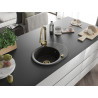 Mexen Kevin Granitspüle 1-Becken mit Abtropffläche und Küchenarmatur Elia, schwarz/goldener Metallic - 6517-75-670101-50