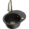 Mexen Kevin Granitspüle 1-Becken mit Abtropffläche und Küchenarmatur Elia, schwarz/gold metallic - 6517-75-670101-50
