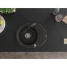 Mexen Kevin Granitspüle 1-Becken mit Abtropffläche und Küchenarmatur Elia, schwarz/goldener Metallic - 6517-75-670101-70