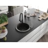 Mexen Kevin Granitspüle 1-Becken mit Abtropffläche und Küchenarmatur Elia, schwarz/gold metallic - 6517-75-670101-70-B
