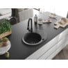 Mexen Kevin Granitspüle 1-Becken mit Abtropffläche und Küchenarmatur Elia, schwarz gesprenkelt - 6517-76-670101-70-B