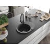 Mexen Kevin Granitspüle 1-Becken mit Abtropffläche und Küchenarmatur Elia, schwarz gesprenkelt - 6517-76-670101-76