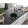 Mexen Kevin Granitspüle 1-Becken mit Abtropffläche und Küchenarmatur Elia, schwarz - 6517-77-670101-00