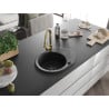 Mexen Kevin Granitspüle 1-Schüssel mit Abtropffläche und Küchenarmatur Elia, schwarz - 6517-77-670101-50-B
