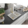 Mexen Carlos granite Spüle 1,5-Kammer mit Küchenarmatur Elia, weiß - 6518-20-670101-50
