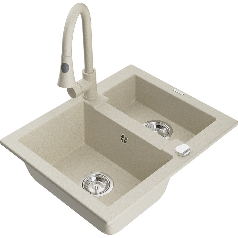 Mexen Carlos granitspüle 1,5-becken mit küchenarmatur Elia, beige - 6518-69-670101-69