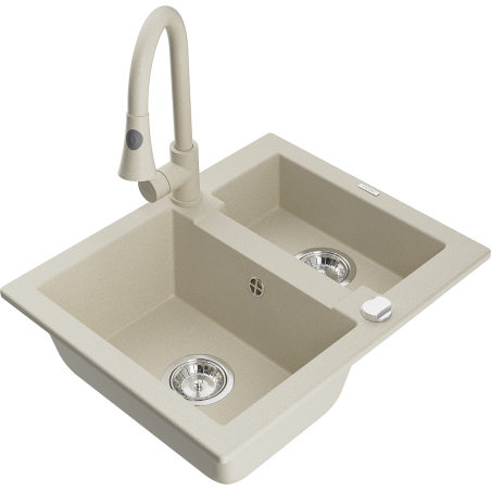 Mexen Carlos Granitspüle 1,5-Gefäß mit Küchenarmatur Elia, Beige - 6518-69-670101-69