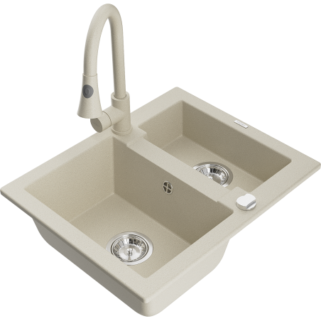 Mexen Carlos Granitspüle 1,5-Kammer mit Küchenarmatur Elia, beige - 6518-69-670101-69