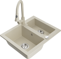 Mexen Carlos Granitspüle 1,5-Gefäß mit Küchenarmatur Elia, Beige - 6518-69-670101-69
