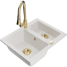 Mexen Carlos granite Spüle 1,5-Kammer mit Küchenarmatur Elia, weiß - 6518-20-670101-50
