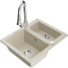 Mexen Carlos 1,5-Becken-Granitspüle mit Mischbatterie Elia, Beige - 6518-69-670101-00