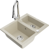 Mexen Carlos Granitspüle 1,5-Becken mit Küchenarmatur Elia, beige - 6518-69-670101-00
