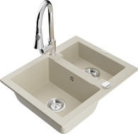 Mexen Carlos Granitspüle 1,5-Becken mit Küchenarmatur Elia, beige - 6518-69-670101-00