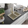 Mexen Carlos Granitspüle 1,5-Becken mit Küchenarmatur Elia, beige - 6518-69-670101-50