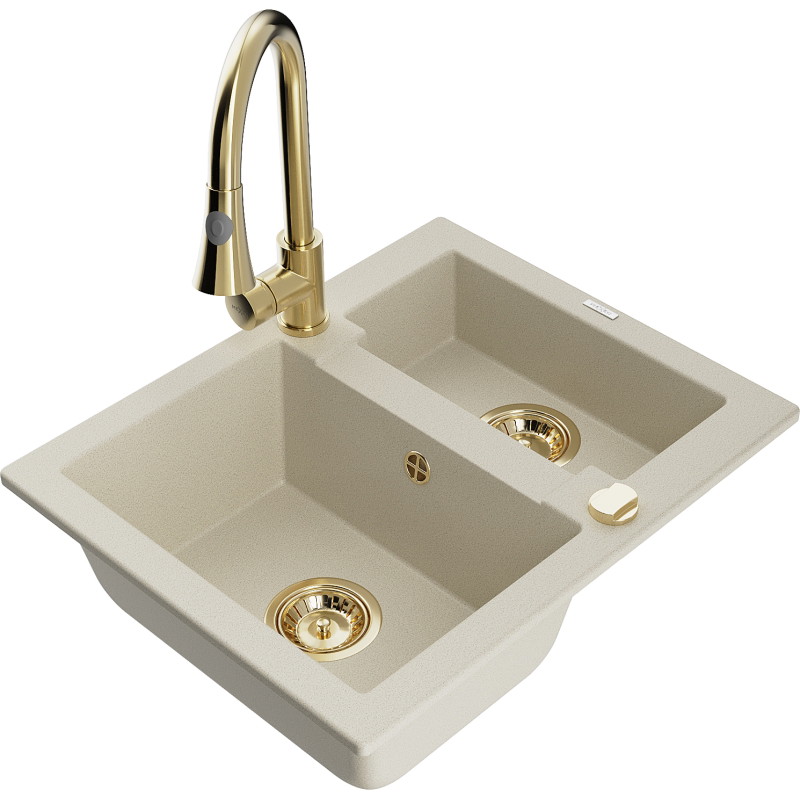 Mexen Carlos 1,5-Kammer-Granitspüle mit Küchenarmatur Elia, beige - 6518-69-670101-50