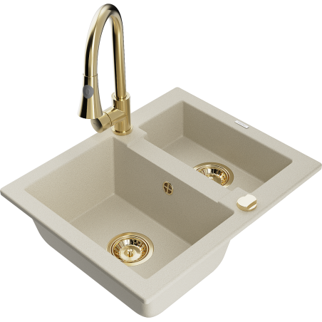 Mexen Carlos Granitspüle 1,5-Schüssel mit Küchenarmatur Elia, beige - 6518-69-670101-50