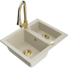 Mexen Carlos Granitspüle 1,5-Becken mit Küchenarmatur Elia, beige - 6518-69-670101-50