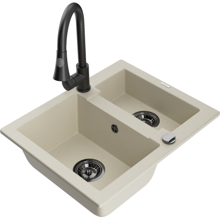 Mexen Carlos granitspüle 1,5-becken mit küchenarmatur Elia, beige - 6518-69-670101-70
