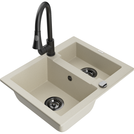 Mexen Carlos Granitspüle 1,5-beckig mit Küchenarmatur Elia, beige - 6518-69-670101-70