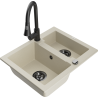 Mexen Carlos granitspüle 1,5-becken mit küchenarmatur Elia, beige - 6518-69-670101-70