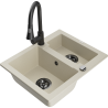 Mexen Carlos Granitspüle 1,5-beckig mit Küchenarmatur Elia, beige - 6518-69-670101-70