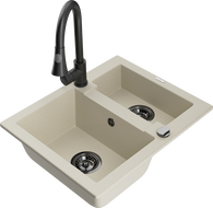 Mexen Carlos Granitspüle 1,5-Kammern mit Küchenarmatur Elia, beige - 6518-69-670101-70