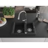 Mexen Carlos Granitspüle 1,5-Becken mit Küchenarmatur Elia, Schwarz/Silber Metallic - 6518-73-670101-00