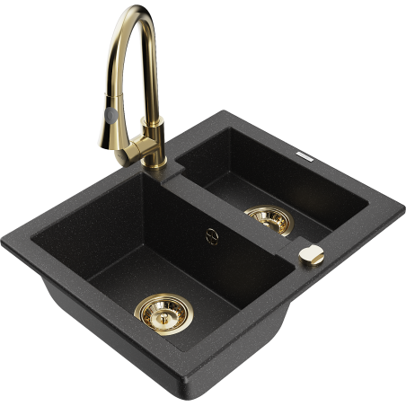 Mexen Carlos Granitspüle 1,5-fach mit Küchenarmatur Elia, schwarz/silber-metallic - 6518-73-670101-50