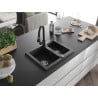 Mexen Carlos Granitspüle 1,5-beckig mit Küchenarmatur Elia, schwarz/silber metallic - 6518-73-670101-70