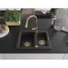 Mexen Carlos Granitspüle 1,5-kommer mit Küchenarmatur Elia, schwarz/gold metallic - 6518-75-670101-50
