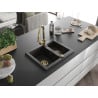Mexen Carlos Granitspüle 1,5-kommer mit Küchenarmatur Elia, schwarz/gold metallic - 6518-75-670101-50