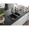 Mexen Carlos Granitspüle 1,5-Kammer mit Küchenarmatur Elia, schwarz/goldmetallic - 6518-75-670101-70