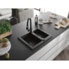 Mexen Carlos Granitspüle 1,5-becken mit Küchenarmatur Elia, schwarz/gold-metallic - 6518-75-670101-70-B